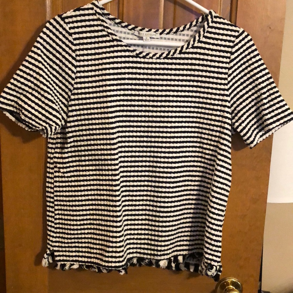 Short sleeve, black, and white shirt